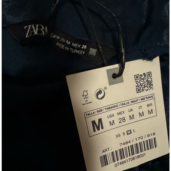 NWT Zara Crop Top Blouse, Mock Neck, long sleeve, ruched hem in blue size medium - Picture 11 of 11